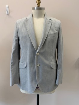 Mens, Sportcoat/Blazer, HACKETT MAYFAIR, Lt Gray, Cotton, Herringbone, Solid, 44R, Single Breasted, 2 Bttns, Notched Lapel, 3 Pckts, 1 Bttn. At Collar *Faded Stains On Back*