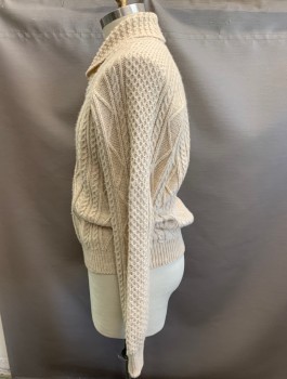 Mens, Pullover Sweater, POLO, Oatmeal Brown, Wool, Linen, Solid, XXL, L/S, High Shawl Collar with Wooded Toggle Button, Vertical Patterned