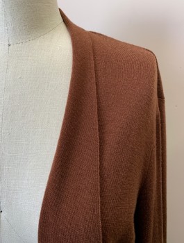 Womens, Cardigan Sweater, EILEEN FISHER, Brown, Synthetic, Solid, B: 38, M, Knit, Shawl Lapel, Long