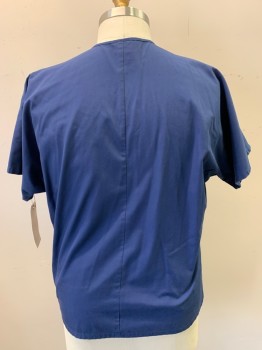 CHEROKEE, Indigo Blue, Poly/Cotton, Solid, V-neck, Short Sleeves, 1 Pocket, Multiple