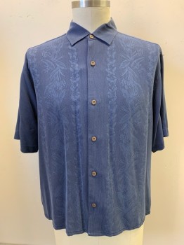 Mens, Casual Shirt, Tommy Bahama, Navy Blue, Silk, Hawaiian Print, L, S/S, Button Front, Collar Attached