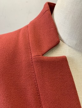 Womens, Dress, Long & 3/4 Sleeve, KAREN MILLEN, Brick Red, Polyester, Viscose, Solid, Sz.6, Crepe, 3/4 Sleeves, V-Neck with Inverted "Notched Lapel" Detail, Stand Collar, Fitted, Hem Below Knee, Belt Loops, **Comes with Matching Black Pleather Belt