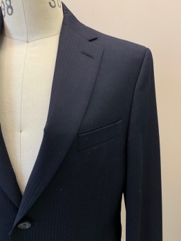 MALIBU CLOTHES, Navy Blue, Wool, Solid, 2 Buttons, Single Breasted, Notched Lapel, 3 Pockets