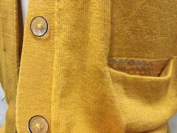 Womens, Sweater, PHILLIP LIM, Yellow, Wool, Sequins, Solid, S, Golden Yellow Flat Knit, Round Neck,  6 Button Front, 2 Seams Raglan Long Sleeves, 2 Pockets W/light Pink Sequins Peeping Inside Pockets