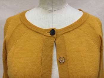 PHILLIP LIM, Yellow, Wool, Sequins, Solid, Golden Yellow Flat Knit, Round Neck,  6 Button Front, 2 Seams Raglan Long Sleeves, 2 Pockets W/light Pink Sequins Peeping Inside Pockets
