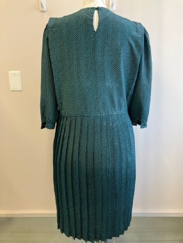 ALEXIS, Sea Foam Green, Black, Polyester, Rectangles, Round Neck, Cap L/S, Waist Band, Pleated Skirt, Back Button,