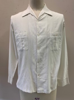 TRIUMPH, White, Pearl White, Polyester, Cotton, Stripes, Dots, L/S, Button Front, Collar Attached, Chest Pockets