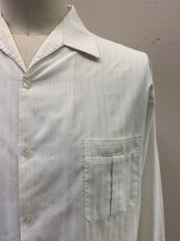 TRIUMPH, White, Pearl White, Polyester, Cotton, Stripes, Dots, L/S, Button Front, Collar Attached, Chest Pockets