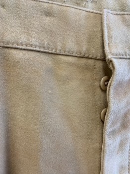 Mens, Historical Fiction Pants, NL, Tan Brown, Cotton, Solid, 34, 34, F.F, Button Front, Belt Loops, 2 Front Pockets, 2 Back Flap Pocket, Distressed