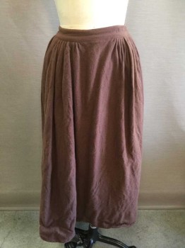 N/L, Brown, Wool, Solid, Felted Material, Gathered Into 1" Wide Waistband, Button Closure At Center Back Waist, Floor Length Hem, Made To Order,