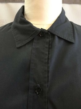Black, Polyester, Cotton, Solid, Collar Attached, Button Front, Puffy Long Sleeves, 2 Pleats Gathered Released At Waist, Gathered Waist Back W/self Belt and 1 Button,