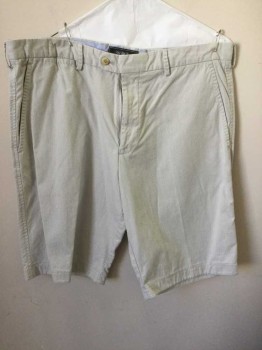 Mens, Shorts, SAKS FIFTH AVE, Beige, White, Cotton, Stripes, 36, Flat Front, Button Tab, Belt Loops, Zip Fly, 5 + Pockets (including Watch Pocket)