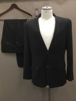 Mens, Suit, Jacket, PERRY ELLIS, Black, Polyester, Viscose, Solid, 42R, Single Breasted, Collar Attached, Notched Lapel, 3 Pockets, 2 Buttons