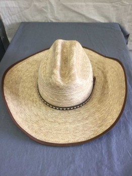 Mens, Cowboy Hat, RESISTOL, Oatmeal Brown, Heathered, 7 1/4, Brown & Cream Leather Novelty Braided Headband. Brown Grosgrain Trim Brim