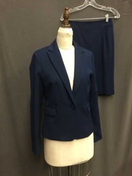 MANGO, Dk Blue, Polyester, Spandex, Solid, 1 Button Single Breasted, Notched Lapel, 2 Pockets with Flaps