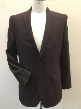 Mens, Sportcoat/Blazer, BARIII, Plum Purple, Wool, Polyester, Heathered, 40R, 2 Button Single Breasted, 3 Pockets, 2 Slits at Back