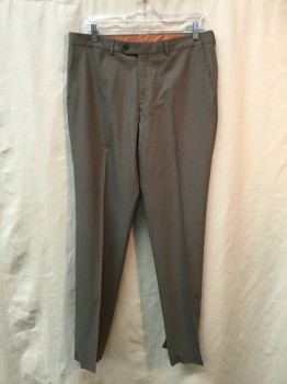 PRIVE, Taupe, Wool, Heathered, Pants - Flat Front, 5 Buttons,
