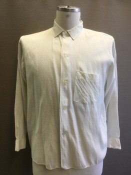 AMBERLEY, Off White, Cotton, Solid, Self Circle Woven, B.F., C.A., L/S, 1 Pckt. with Diagonal Pin Tuck Pleats