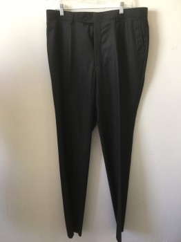 CARLO LUSSO, Black, Wool, Solid, Pants - Flat Front, Zip Fly, 4 Pockets,