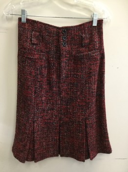 Womens, Suit, Skirt, NANETTE LAPORE, Red, Black, Gray, Polyester, Wool, Tweed, 2, Hem Below Knee, Button Front, Box Pleated Lower Portion, 2 Pockets, Belt Loops, (NO BELT)