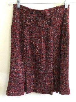 Womens, Suit, Skirt, NANETTE LAPORE, Red, Black, Gray, Polyester, Wool, Tweed, 2, Hem Below Knee, Button Front, Box Pleated Lower Portion, 2 Pockets, Belt Loops, (NO BELT)