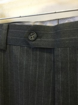 MATTARAZI UOMO, Gray, White, Wool, Stripes - Pin, Gray with White Pinstripes, Flat Front, Button Tab Waist, Zip Fly, 5 Pockets Including 1 Watch Pocket, Straight Leg