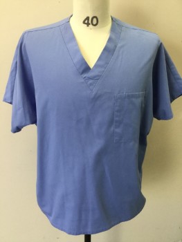 CHEROKEE, Baby Blue, Polyester, Cotton, Solid, V-neck, Short Sleeves, 1 Pocket
