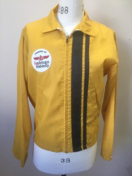 Mens, Windbreaker, CAP'N JACK, Mustard Yellow, Nylon, Solid, XL, 2 Navy Accent Stripes Along Center Front Zipper, Collar Attached, Logo Racing Patch on Chest, 2 Welt Pockets