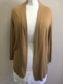 JM COLLECTION, Camel Brown, Acrylic, Nylon, Solid, Lightweight Knit, Open at Center Front with No Closures, Long Sleeves