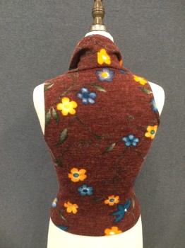 TEEN PLO, Brick Red, Orange, Blue, White, Green, Polyester, Lycra, Floral, Heathered, Sleeveless Sweater, Cowl,