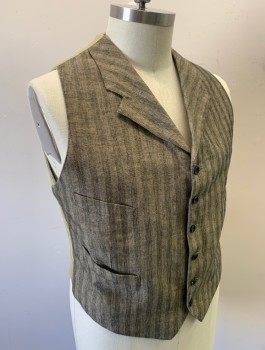 Mens, Suit, Vest, SIAM COSTUMES MTO, Beige, Black, Cotton, Speckled, Stripes - Vertical , 46, Notched Lapel, 6 Buttons, 4 Welt Pockets, Cream/Mint Pinstriped Lining, Solid Tan Cotton Back, Belted Back Waist,