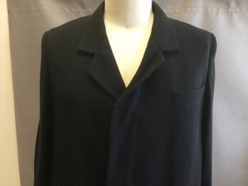 Mens, Coat 1890s-1910s, MTO, Black, Wool, Solid, 46, Notched Lapel, Hidden Button Placket Front, Flap Pockets