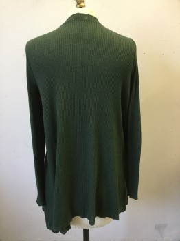KIMCHI BLUE, Forest Green, Polyester, Acrylic, Solid, Ribbed Knit, Open Front, Long Sleeves, Angled Hem Front