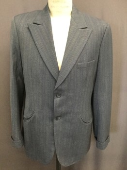 DOMINIC GHERARDI, Gray, Black, Blue, Wool, Stripes - Pin, Herringbone, Single Breasted, 2 Button Front, 2 Curved Pockets, Cuffed Sleeves