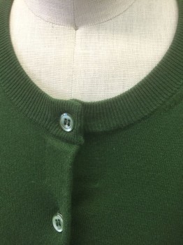 J.CREW, Green, Cotton, Nylon, Solid, Knit, Long Sleeves, 8 Button Front, Round Neck, Fitted