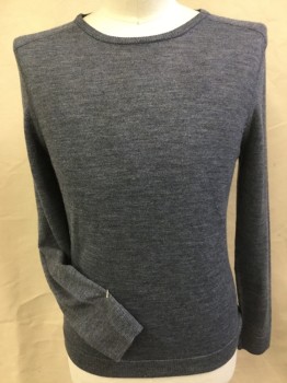 Mens, Pullover Sweater, ELIE TAHARI, Heather Gray, Acrylic, Wool, Heathered, M, Heather Medium Gray, Round Neck with Blue Trim on the Back Neck, Pull Over, Long Sleeves, Ribbed/knit Crew Neck, Cuffs & Hem