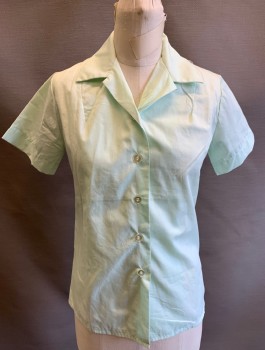 Womens, Blouse, N/L, Mint Green, Poly/Cotton, Solid, B:37, Short Sleeve Button Front, Notched Collar Attached,