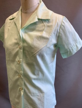 N/L, Mint Green, Poly/Cotton, Solid, Short Sleeve Button Front, Notched Collar Attached,