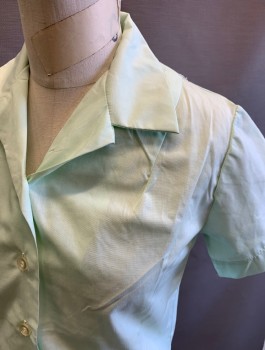 Womens, Blouse, N/L, Mint Green, Poly/Cotton, Solid, B:37, Short Sleeve Button Front, Notched Collar Attached,