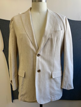 Mens, Sportcoat/Blazer, CENTRO, Lt Beige, Linen, Cotton, Solid, 44R, XL , Single Breasted, Notched Lapel, 2 Buttons, 3 Pockets, 1 Vent
