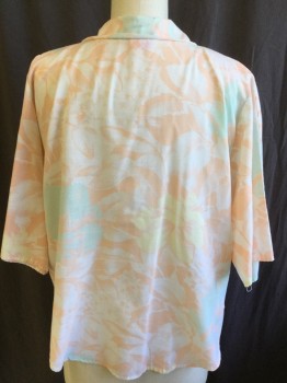 HOT STUFF, White, Peach Orange, Yellow, Sea Foam Green, Pink, Cotton, Polyester, Hawaiian Print, Collar Attached, Button Front, 1 Pocket, Short Sleeves, Curved Hem