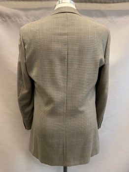 Mens, Sportcoat/Blazer, PRONTO UOMO, Khaki Brown, Black, Burnt Orange, Wool, Houndstooth, 44XL, Notched Lapel, Single Breasted, Button Front, 2 Buttons, 3 Pockets