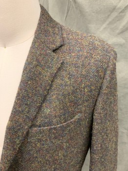 Mens, Sportcoat/Blazer, BROOKS BROTHERS, Brown, Olive Green, Black, Wool, Tweed, 36S, Single Breasted, Collar Attached, Notched Lapel, 3 Pockets, 2 Buttons