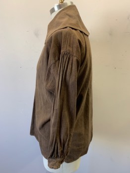 FOX 325 , Brown, Cotton, Solid, (aged/distressed) V-neck with Buttons & Loops with Large Collar Attached Long Sleeves, Side Split Hem