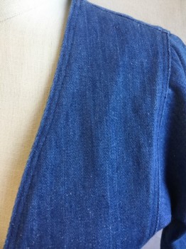 Womens, Jacket, MAVERICK, Blue, Cotton, Solid, S, (MULTIPLE)  Blue Denim, Wrap-around V-neck, Short Sleeves, 2 Wedge Patch Side Pockets, Short Sleeves, with SELF Detachable Belt