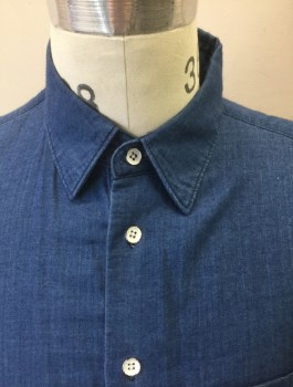 RAG & BONE, Navy Blue, Cotton, Solid, Cotton Voile, Long Sleeve Button Front, Collar Attached, 1 Patch Pocket