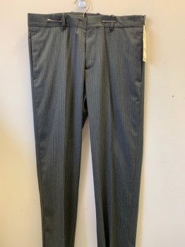 THEORY, Gray, Dk Gray, Wool, Stripes - Vertical , Flat Front, 4 Pockets,