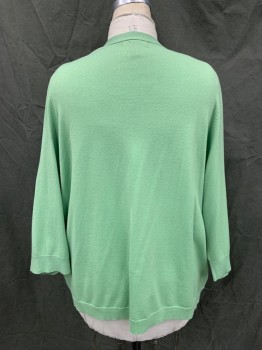 Womens, Sweater, LAND'S END, Avocado Green, Acrylic, Nylon, Solid, 3XL, Button Front, 3/4 Sleeve, Ribbed Knit Waistband/Cuff