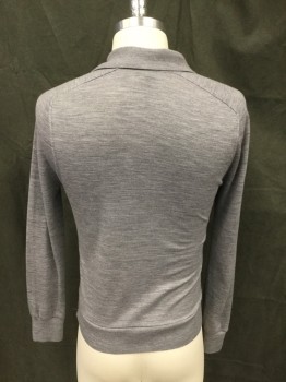 Mens, Pullover Sweater, THEORY, Warm Gray, Cashmere, Heathered, XS, Polo Style Sweater, Ribbed Knit Collar, 4 Button Placket, Long Sleeves, Ribbed Knit Cuff/Waistband