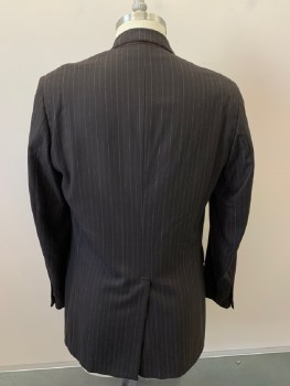 Mens, 1930s Vintage, Suit, Jacket, MTO, Brown, Taupe, Wool, Stripes - Pin, 42L, 3 Bttns, Single Breasted, Notched Lapel, 3 Pckts, Multiples, See Cf001476